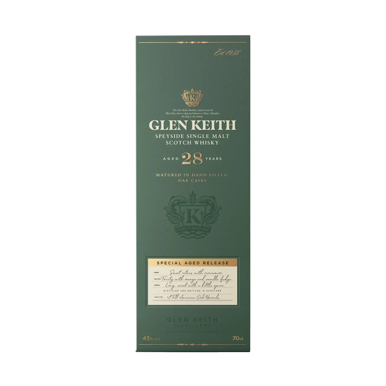 Glen Keith SINGLE MALT 28 Years Old Speyside Scotch Whisky  700 ml